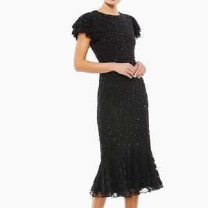 Mac Duggal Flutter Sleeve Beaded Midi Dress
